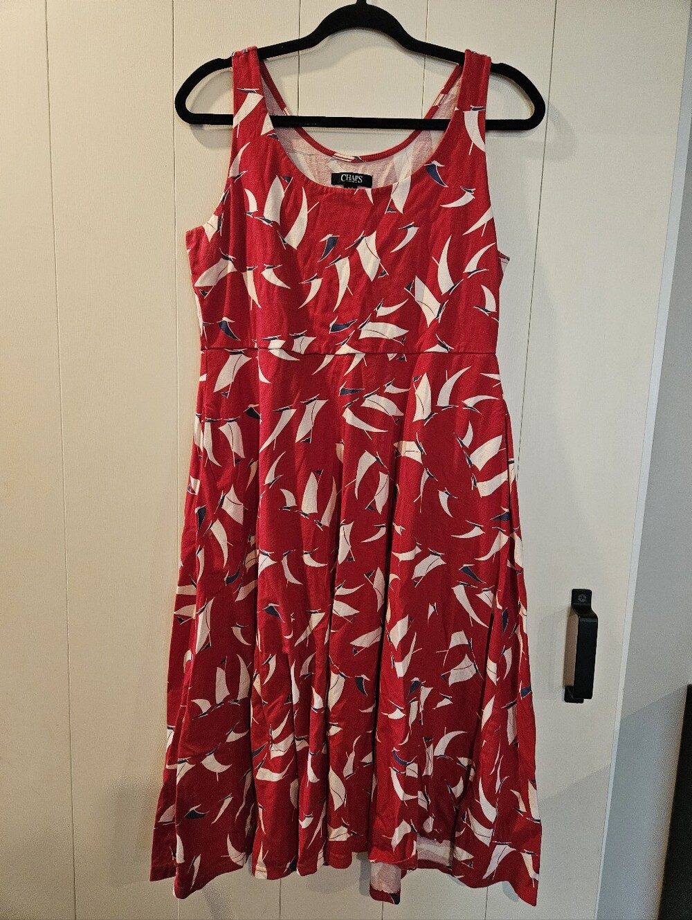 Chaps Red Midi Dress with White Sailboat Motif
